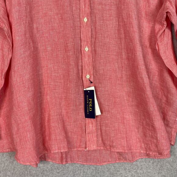 Polo Ralph Lauren Shirt Mens 3XB Pink 100% Linen Long Sleeve Button Down Shirt - Picture 4 of 12